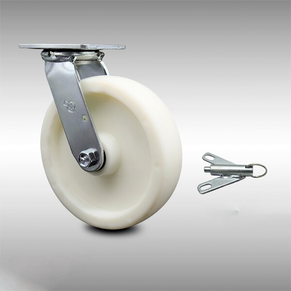 Service Caster 8 Inch Stainless Steel Nylon Swivel Caster with Roller Bearing and Swivel Lock SCC-SS30S820-NYR-BSL - main